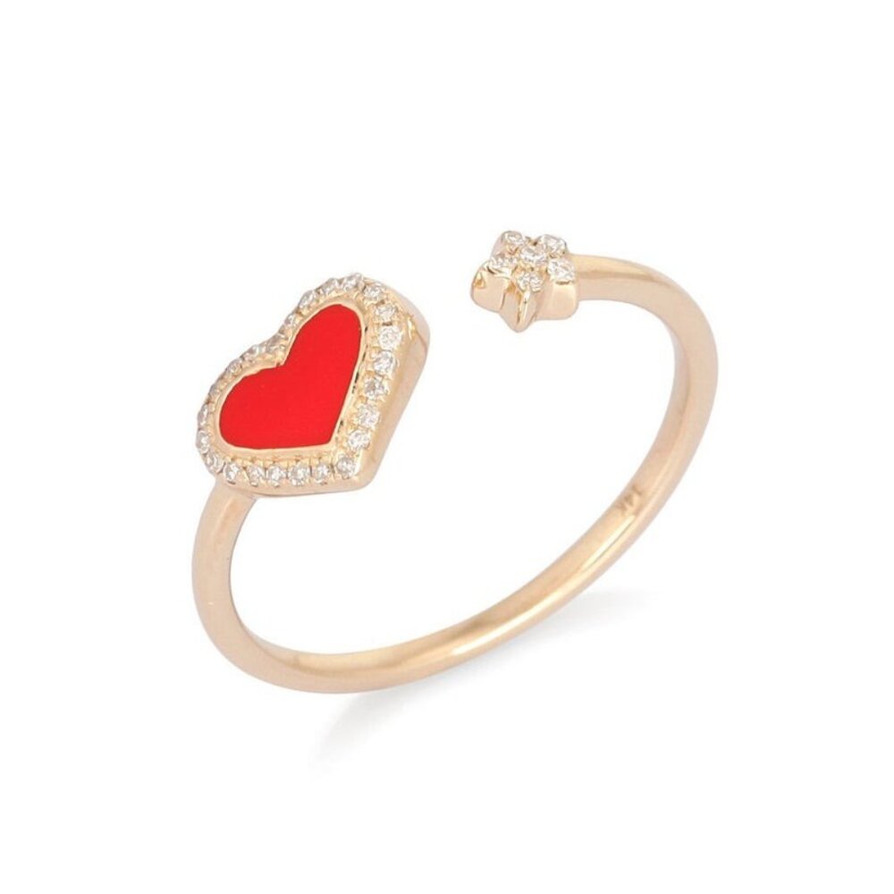 Diamond Studded Heart 14K (or 18k upon request) Yellow Gold Open Wrap Ring